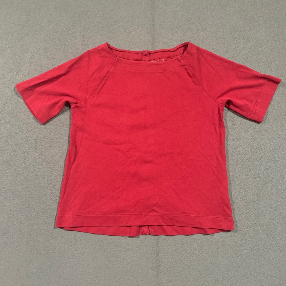 L.L.Bean Women's Red Short Sleeve‎ Button Back T Shirt Top Size Small Outdoor